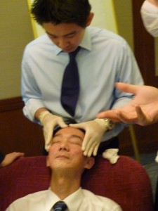 The most important part - massaging Sculptra to distribute it all over the face